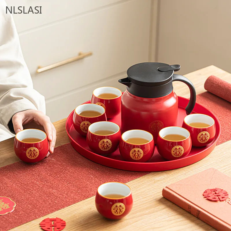 Elegance in Red: Exquisite Boutique Ceramic Tea Set