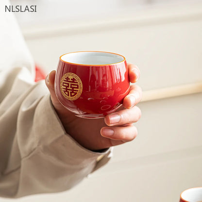 Elegance in Red: Exquisite Boutique Ceramic Tea Set