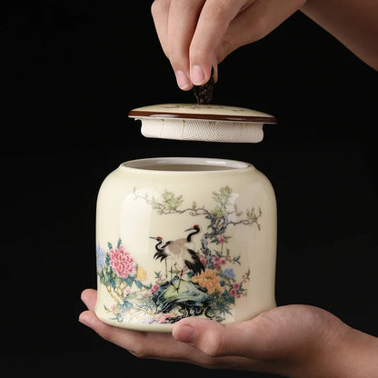 Oriental Elegance: Vintage Ceramic Tea Caddy