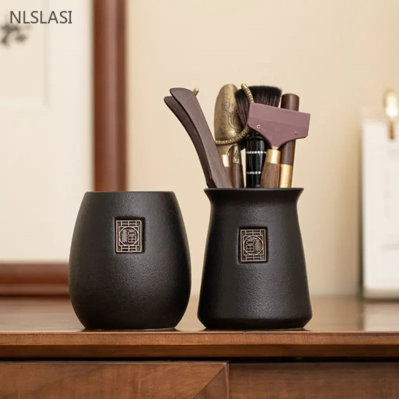 Elegance in Ritual: Black Ceramic Tea Ceremony Set