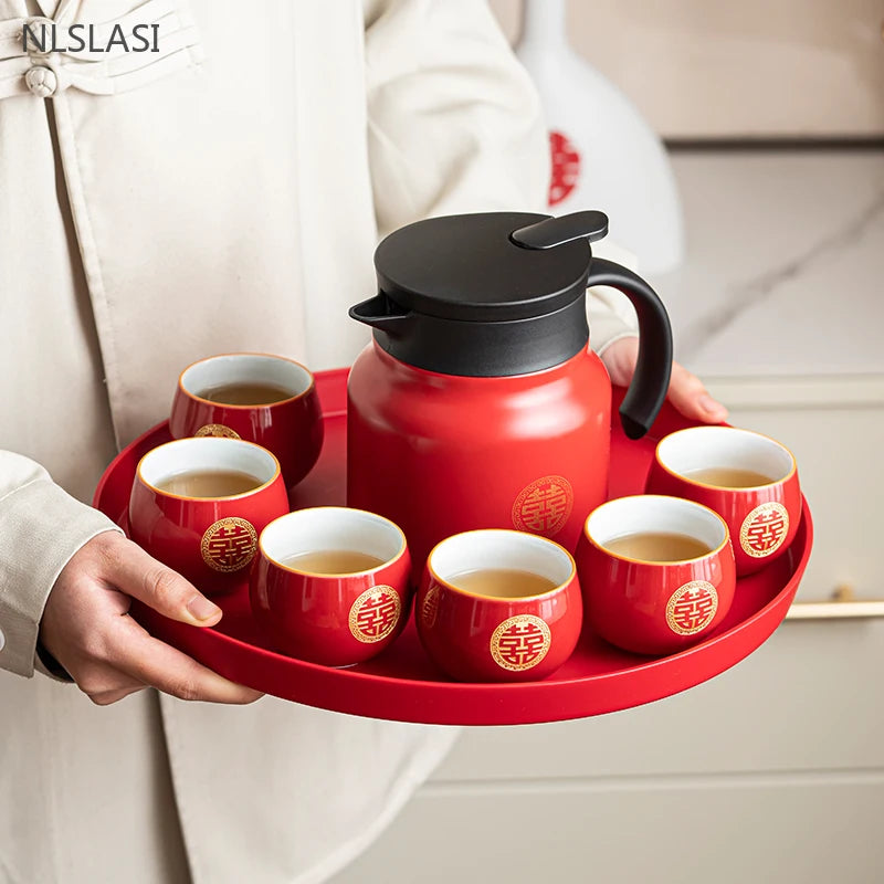 Elegance in Red: Exquisite Boutique Ceramic Tea Set