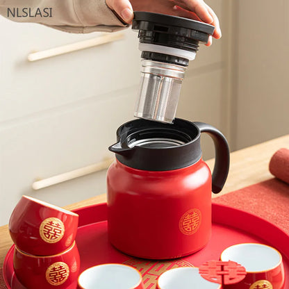 Elegance in Red: Exquisite Boutique Ceramic Tea Set