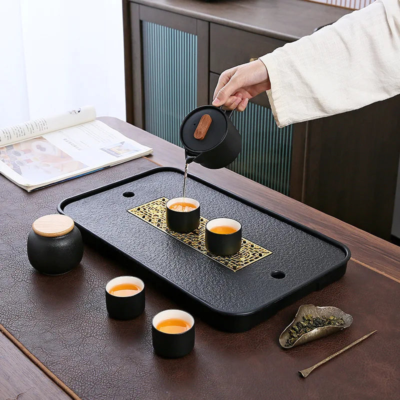 ZenStone Black Water Storage Tea Tray