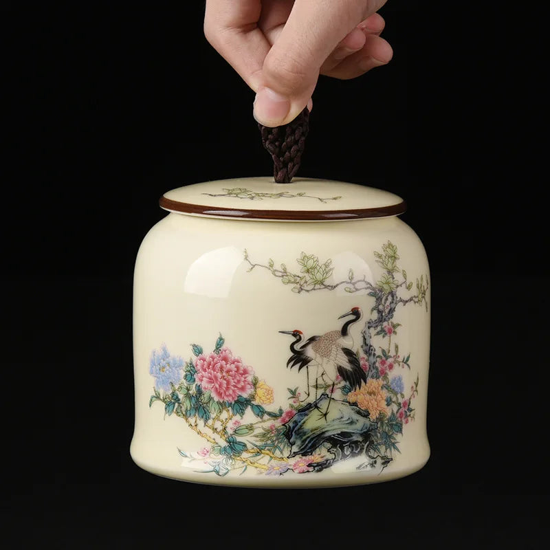 Oriental Elegance: Vintage Ceramic Tea Caddy