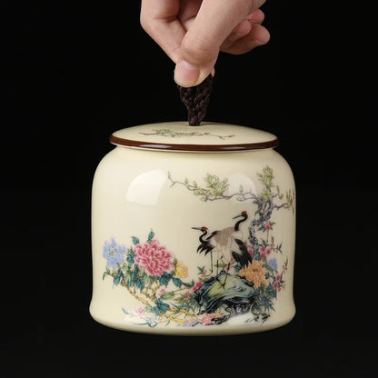 Oriental Elegance: Vintage Ceramic Tea Caddy